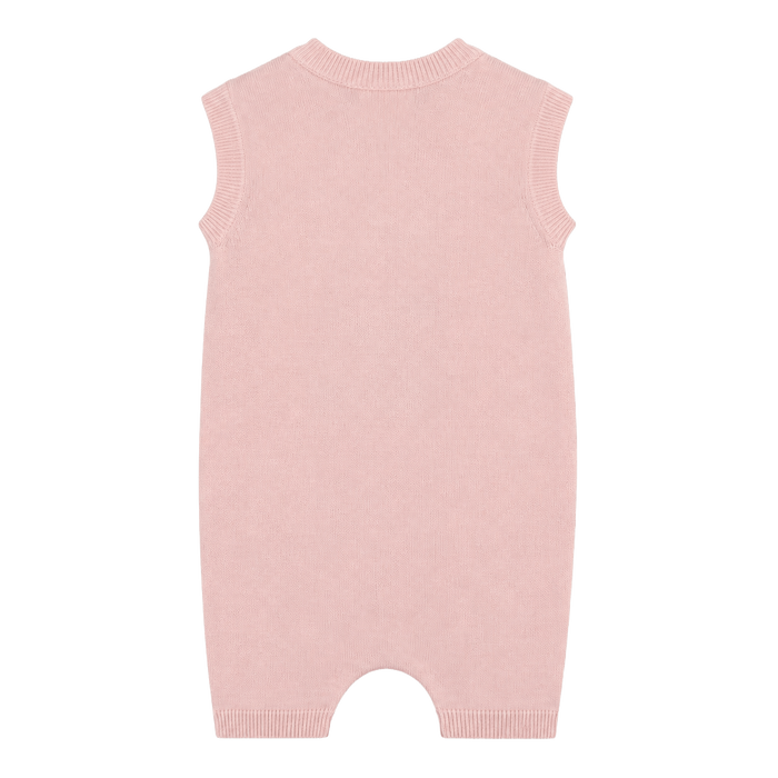 back ofIce Cream Embroidered Knit Sleeveless Baby Romper  made from organic cotton
