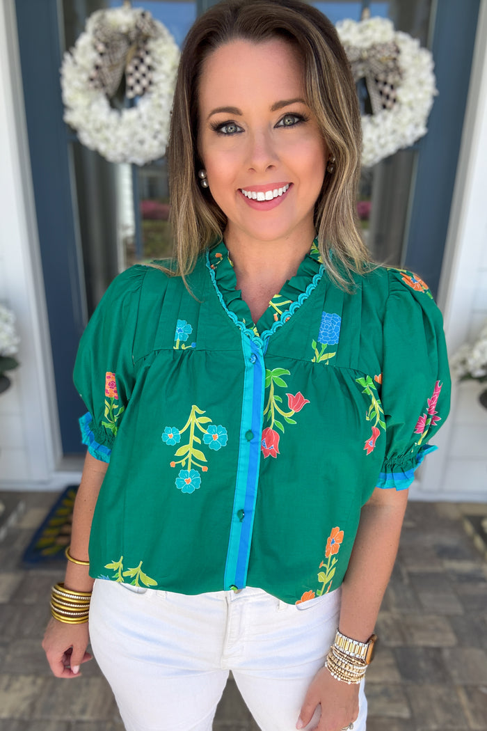 Jade Garden Pop Blouse - B Social Boutique