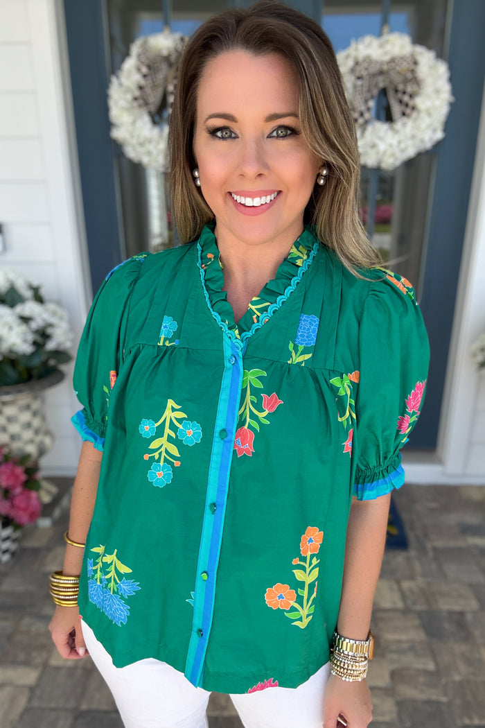 Jade Garden Pop Blouse - B Social Boutique