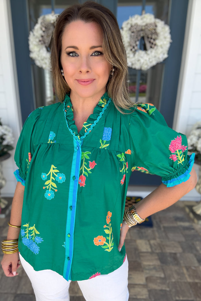 Jade Garden Pop Blouse - B Social Boutique