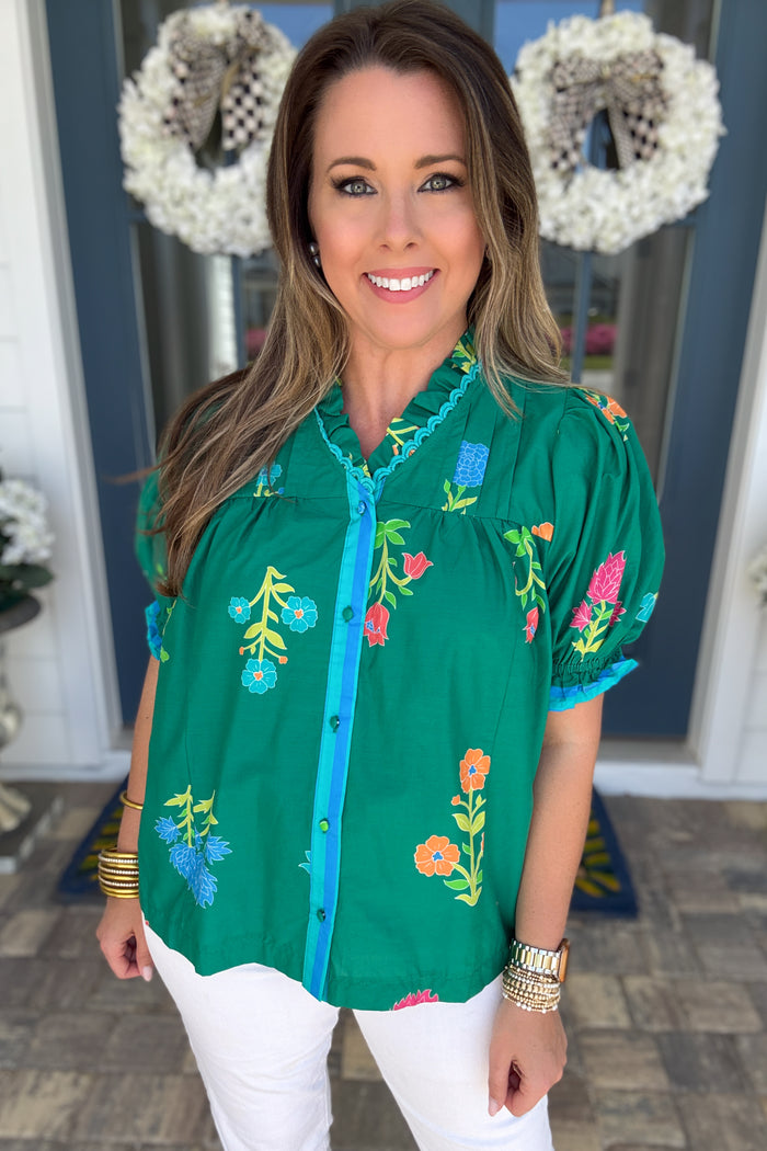 Jade Garden Pop Blouse - B Social Boutique