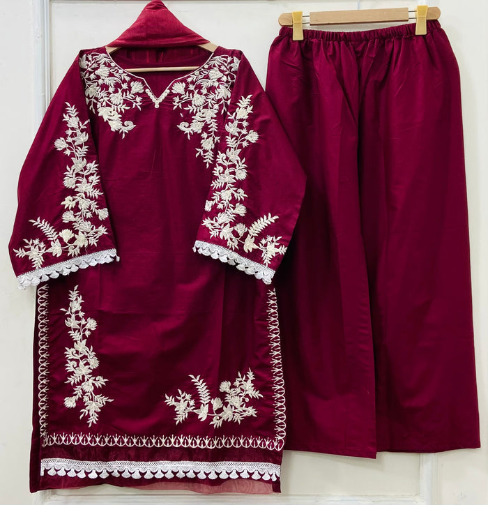 Jall Embroidered 3PC (Cotton) D-519