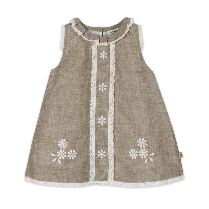 Kate Floral Embroidered Baby Dress Front (Linen Blend)