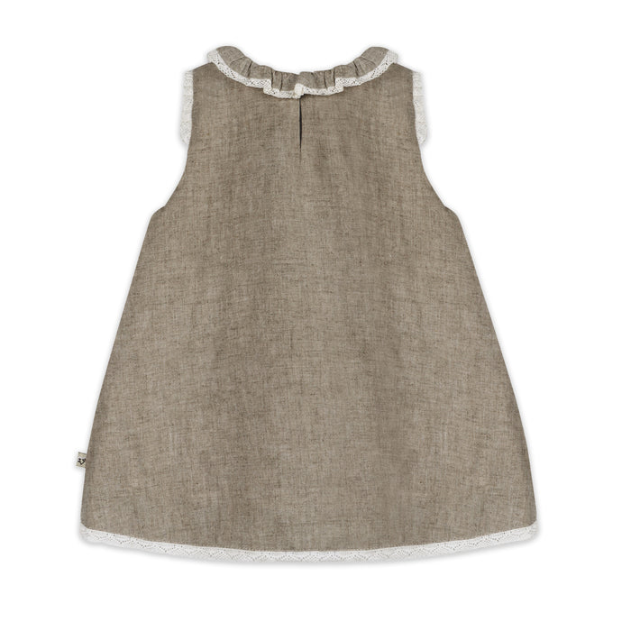 Kate Floral Embroidered Baby Dress Back (Linen Blend)