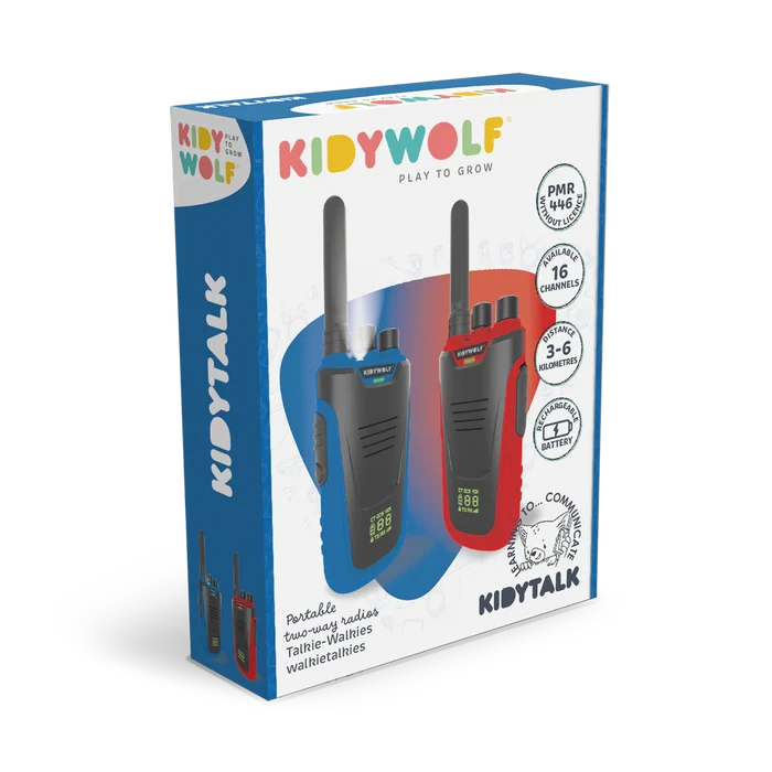 KIDYWOLF - KidyTalk - Walkie Talkies - Blue/Red - Packaging