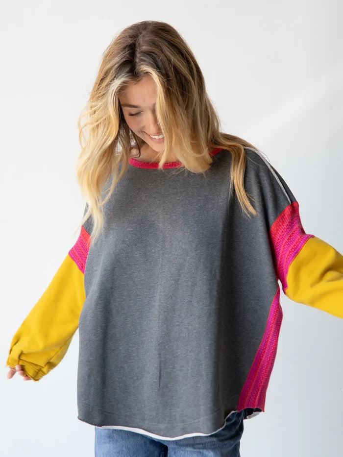 Knit Trim Sweatshirt - Grey-view 1