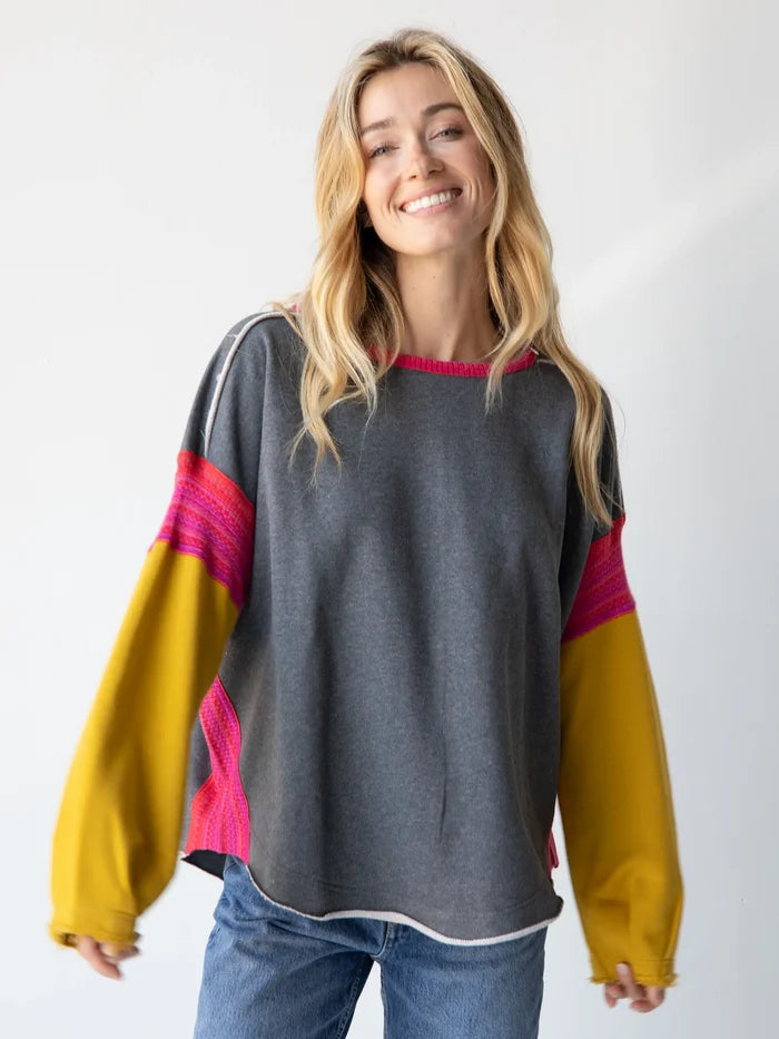 Knit Trim Sweatshirt - Grey-view 2