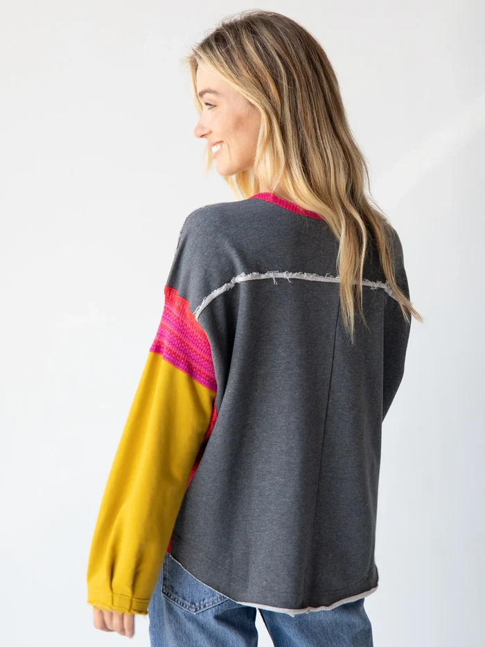 Knit Trim Sweatshirt - Grey-view 3