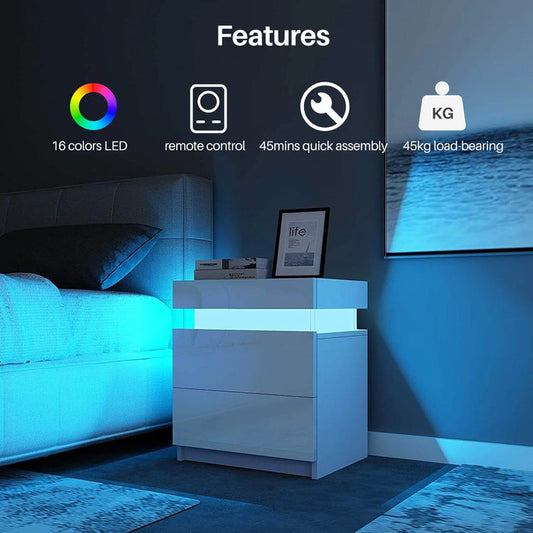 Kumar LED Light Bedside Table [2 Drawers][Nightstand]