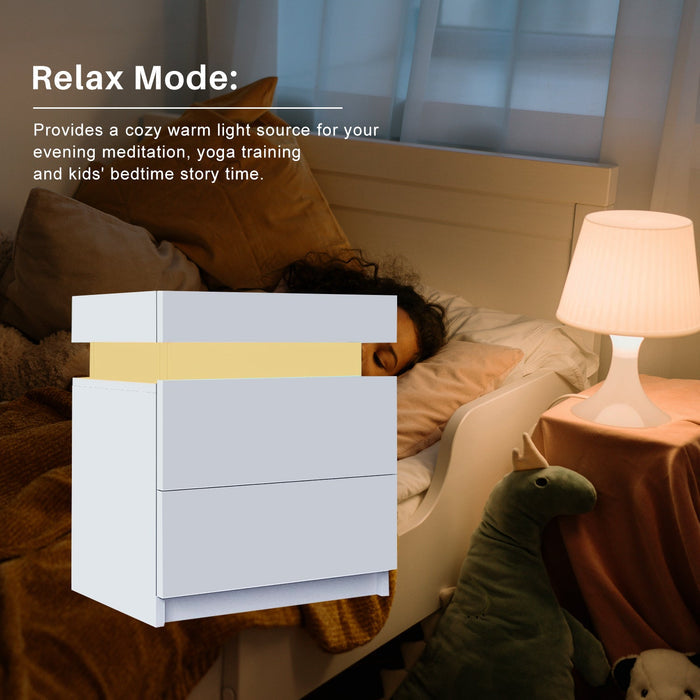 Kumar LED Light Bedside Table [2 Drawers][Nightstand]