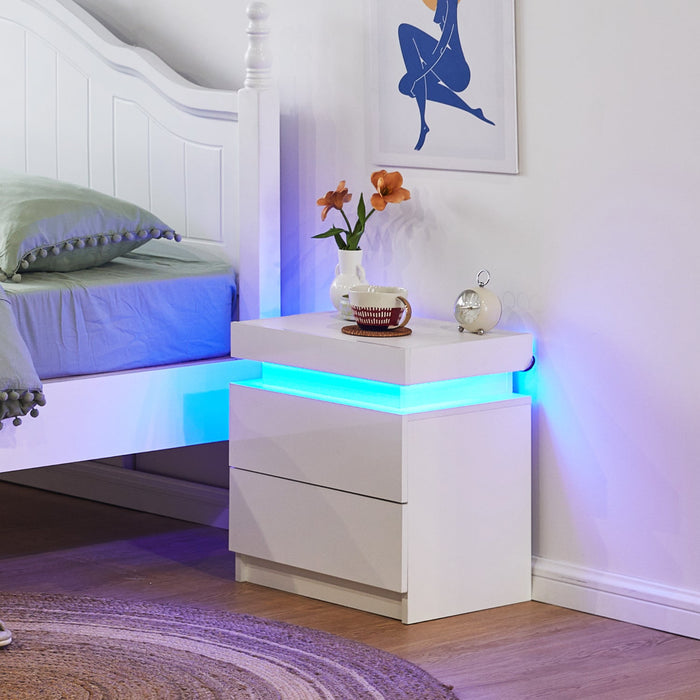 Kumar LED Light Bedside Table [2 Drawers][Nightstand]