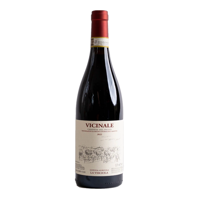 Red wine bottle with red capsule and beige label