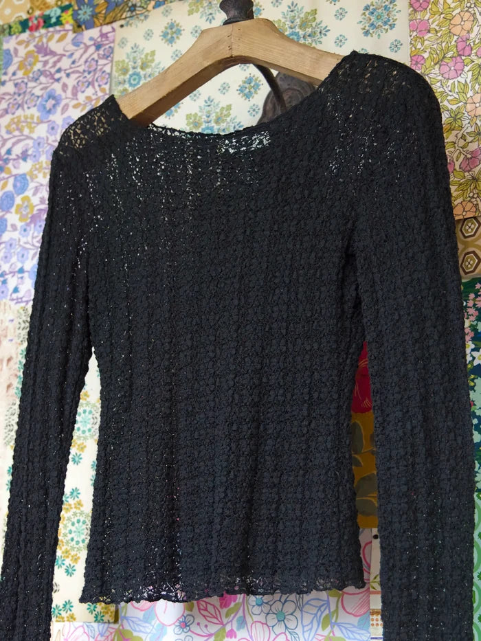 Lace Layering Top - Black-view 1
