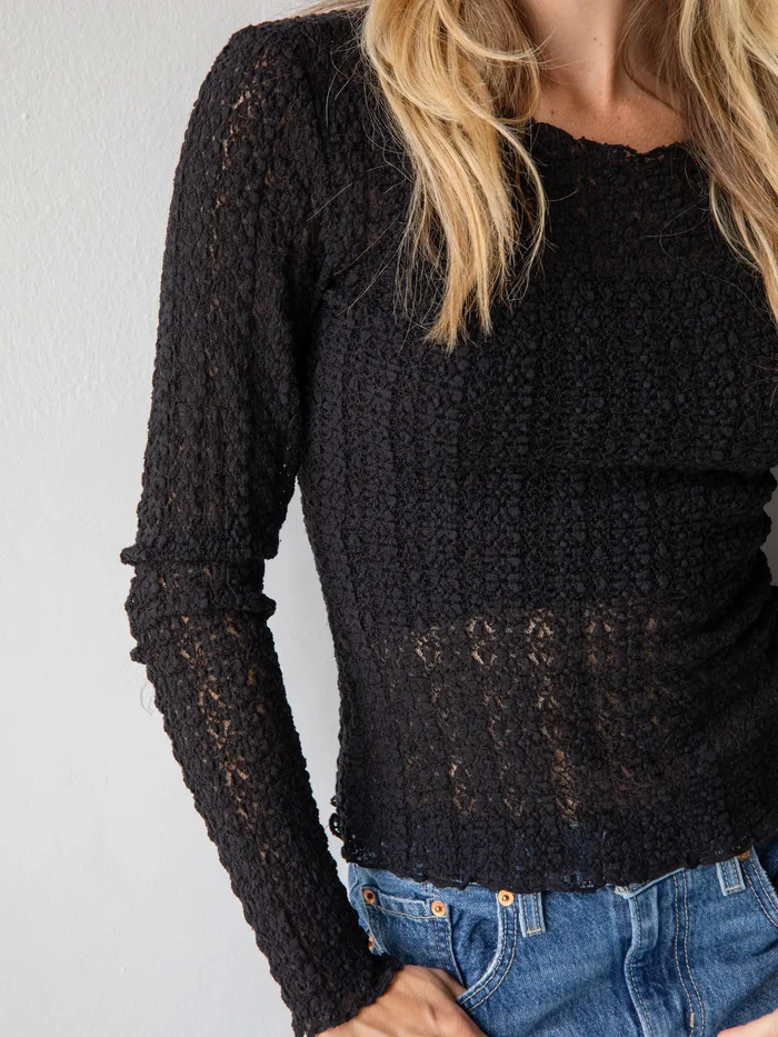 Lace Layering Top - Black-view 2