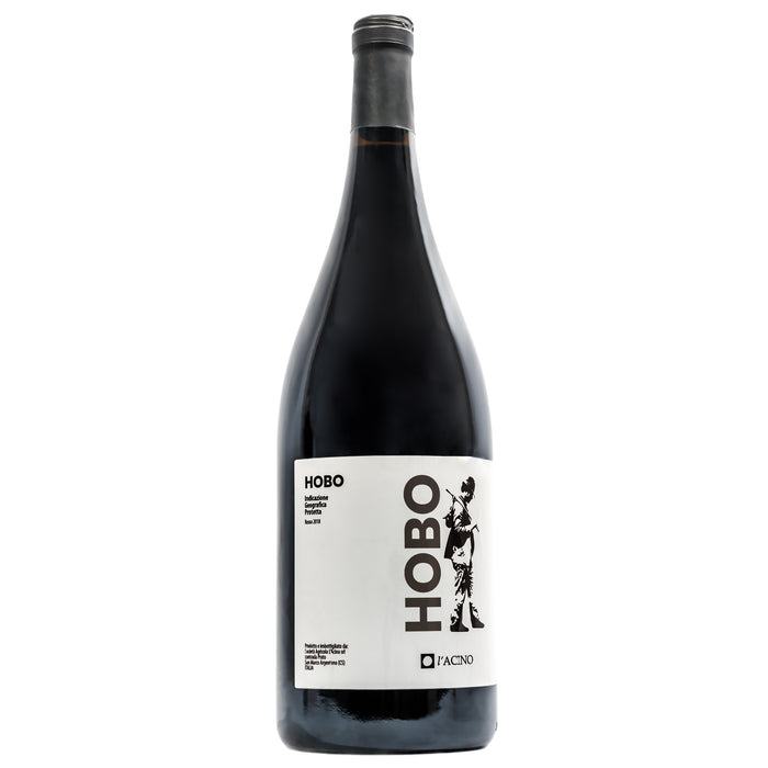 Dark wine bottle with black cap and 'HOBO' label