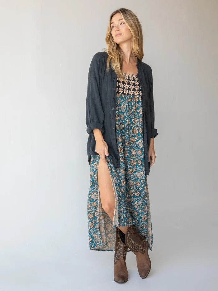 Laid Back Button Down Top - Charcoal-view 3