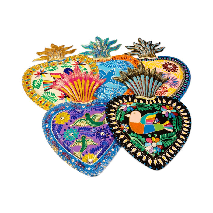 Large Tin Sacred Hearts w/ Birds