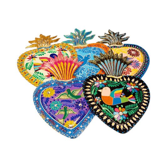 Large Tin Sacred Hearts w/ Birds