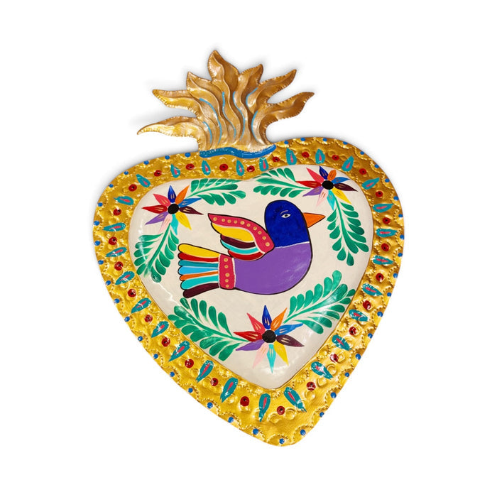 Large Tin Sacred Hearts w/ Birds