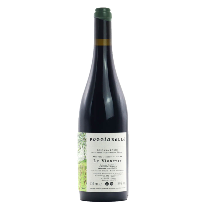 Le Vignette Poggiarello red wine bottle 2021, dark glass, green cap, label