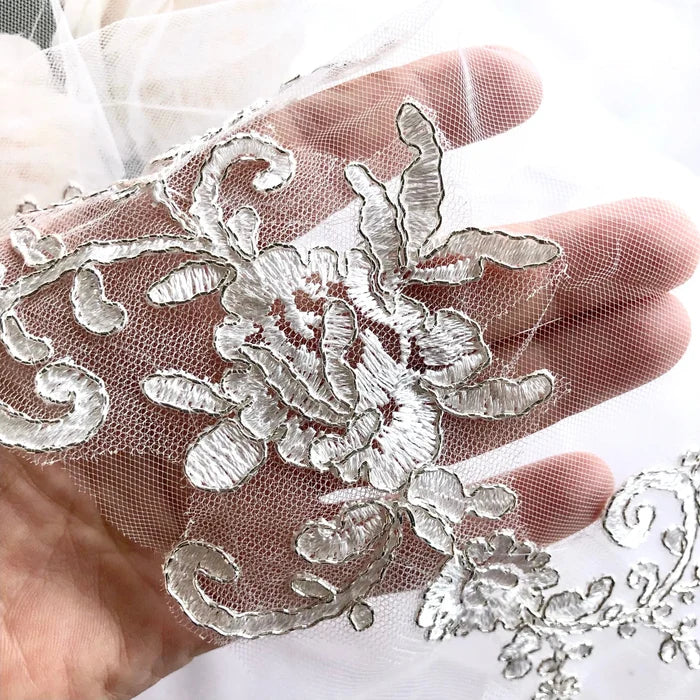 2-Tier Lace Edge Bridal Veil with Blusher | Waist Length Veil