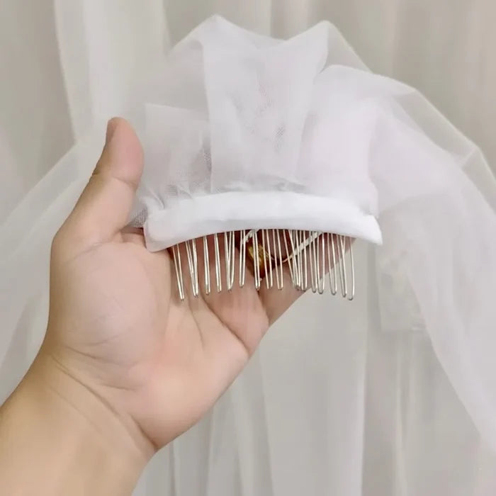 2-Tier Lace Edge Bridal Veil with Blusher | Waist Length Veil