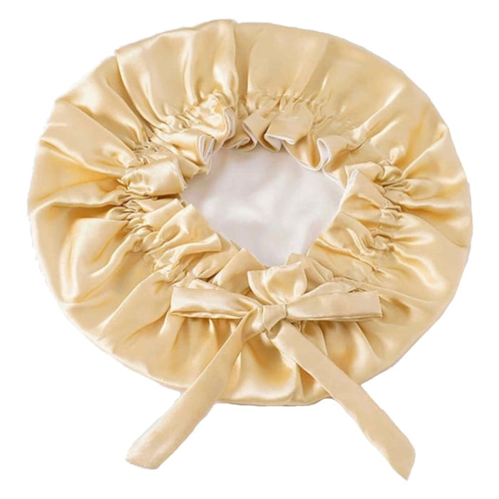 Light Gold/Snow Pure Silk Bonnet: Adjustable, Reversible &amp; Double Lined