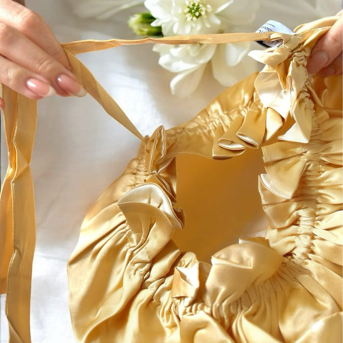Light Gold/Snow Pure Silk Bonnet: Adjustable, Reversible & Double Lined