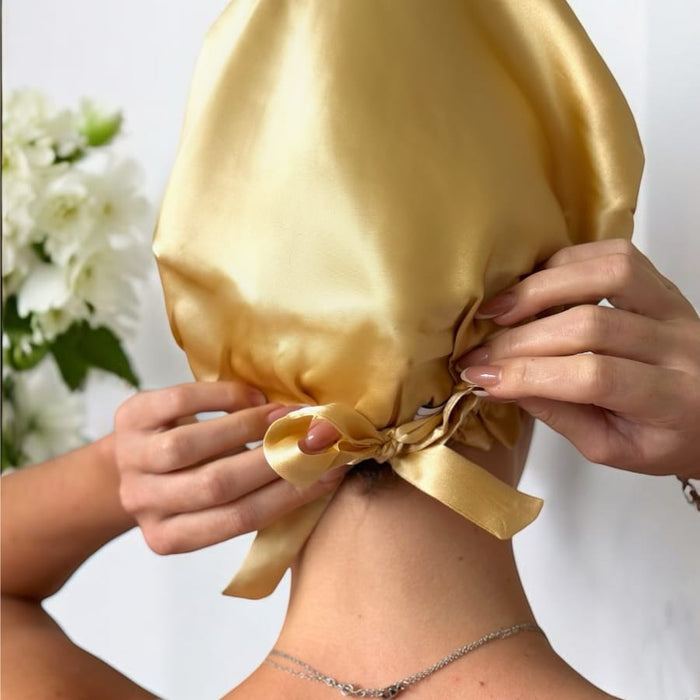Light Gold/Snow Pure Silk Bonnet: Adjustable, Reversible & Double Lined