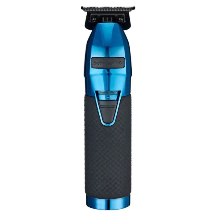 Blue and black babyliss hair trimmer on a white background