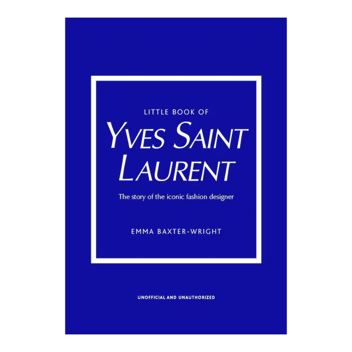 Blue book cover with 'Little Book of Yves Saint Laurent' text