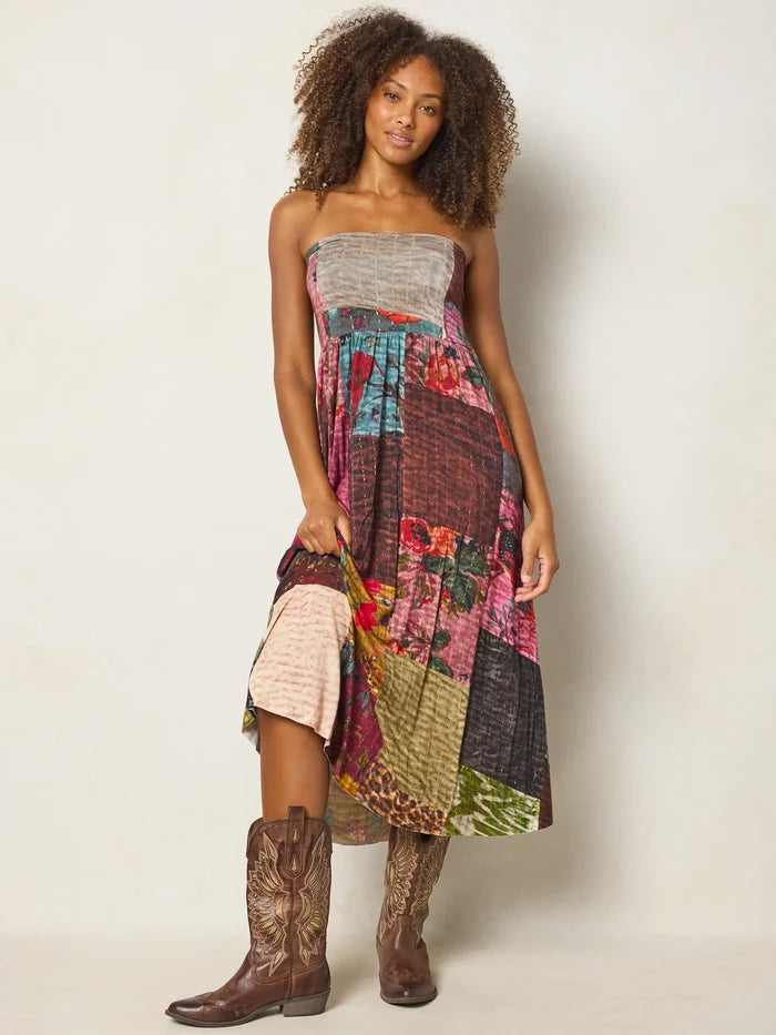 Live-In-It Knit "ButterSoft" Maxi Skirt - Jewel Quilt Multi-view 1
