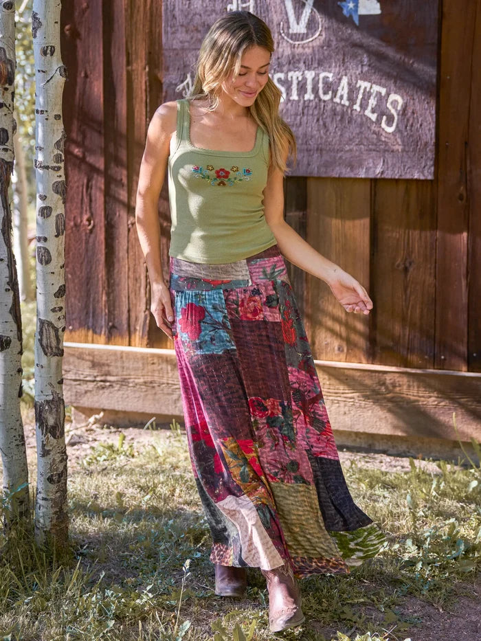 Live-In-It Knit "ButterSoft" Maxi Skirt - Jewel Quilt Multi-view 2