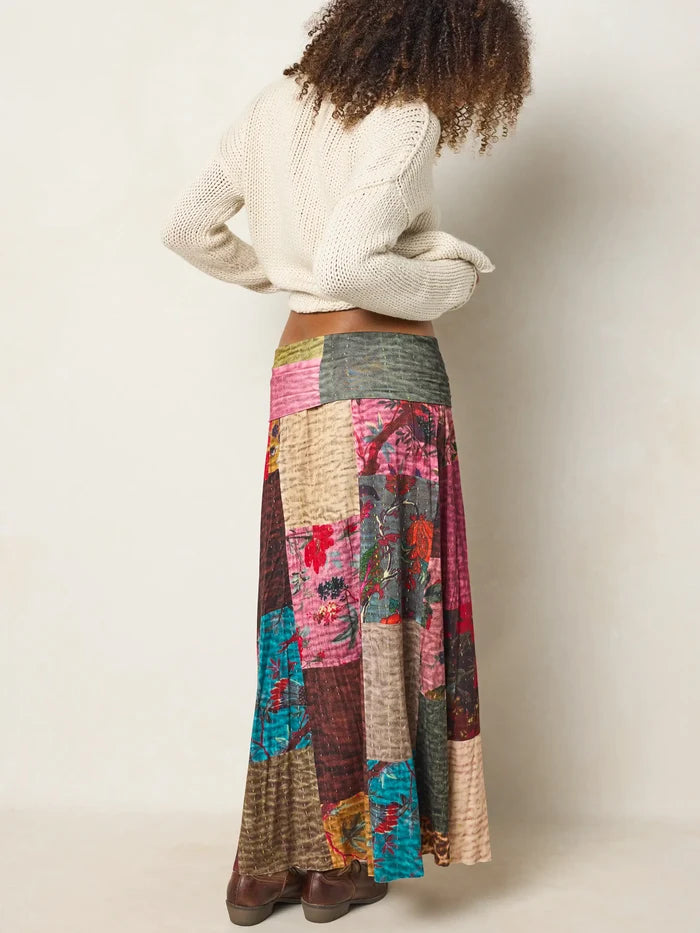 Live-In-It Knit "ButterSoft" Maxi Skirt - Jewel Quilt Multi-view 4