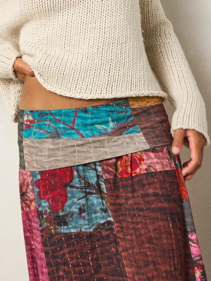 Live-In-It Knit "ButterSoft" Maxi Skirt - Jewel Quilt Multi-view 6