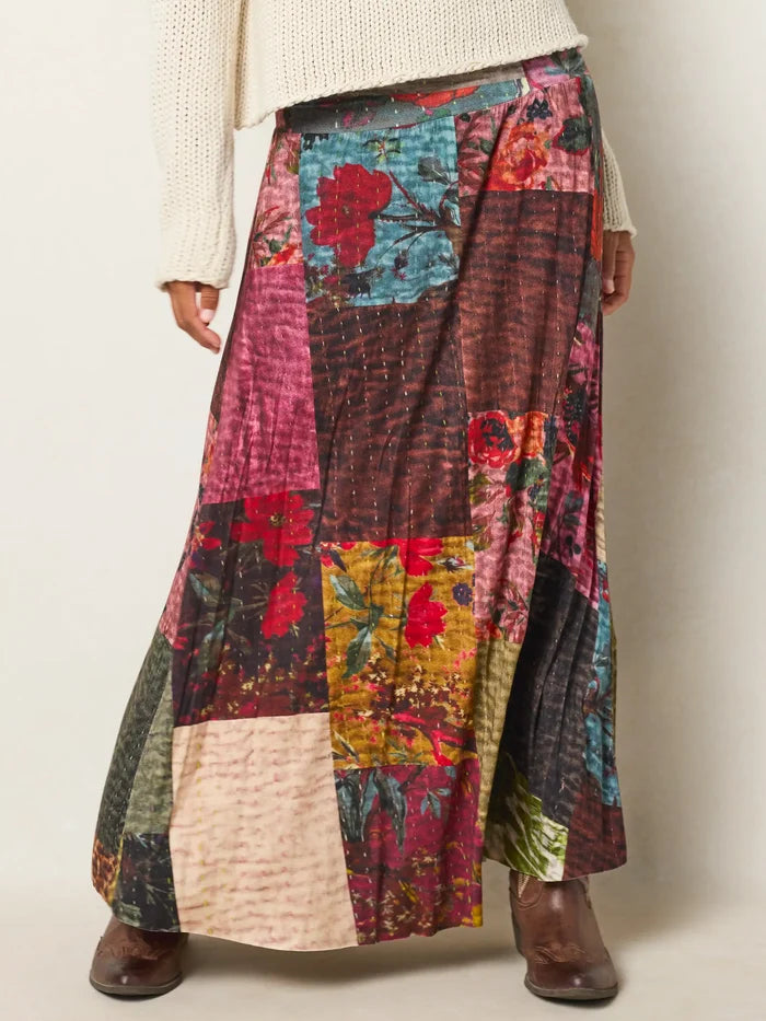 Live-In-It Knit "ButterSoft" Maxi Skirt - Jewel Quilt Multi-view 7