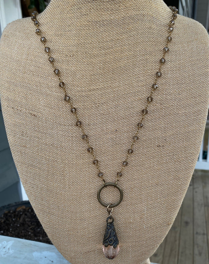 Long Crystal Necklace with Antique Crystal Drop No Whining Designs