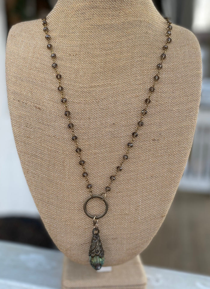 Long Crystal Necklace with Antique Crystal Drop No Whining Designs