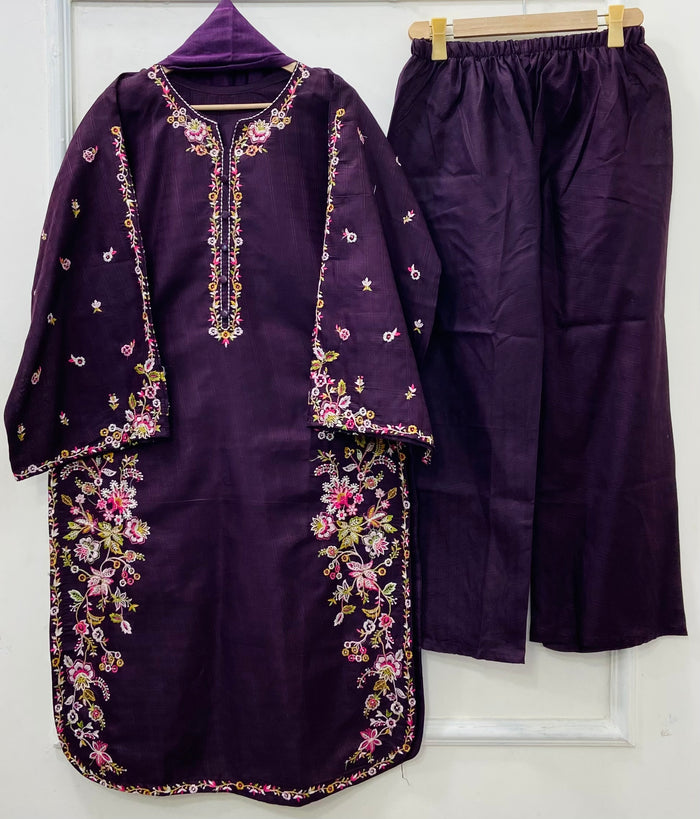 Long Embroidered | 3PC Cotton D-540