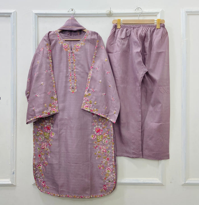Long Embroidered | 3PC Cotton D-540