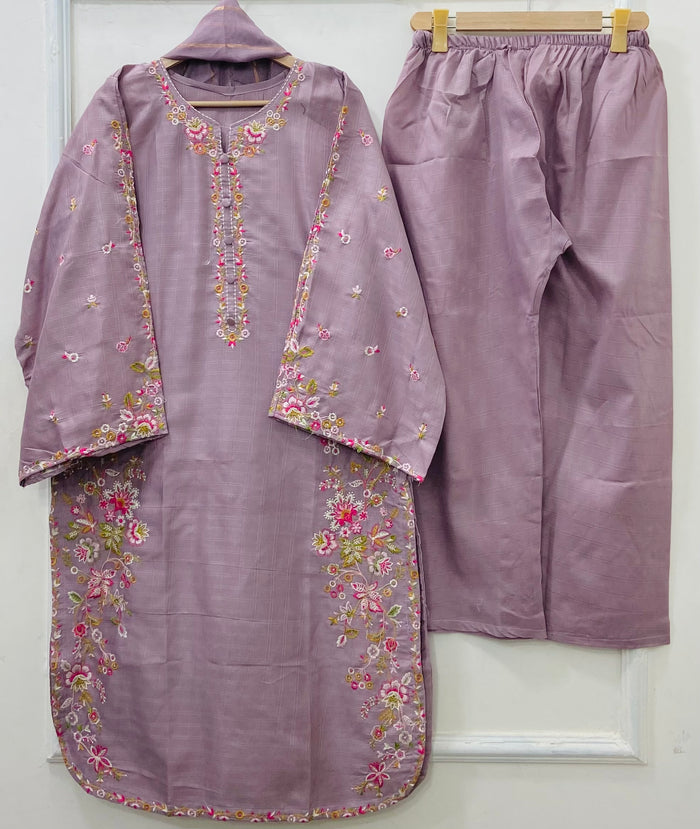 Long Embroidered | 3PC Cotton D-540