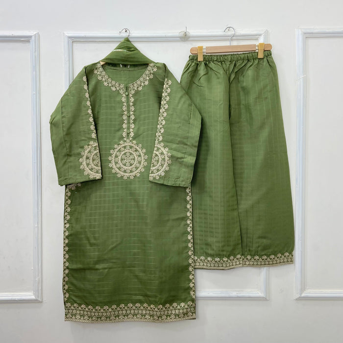 Long-Length Embroidered 3PC (Cotton) D-420
