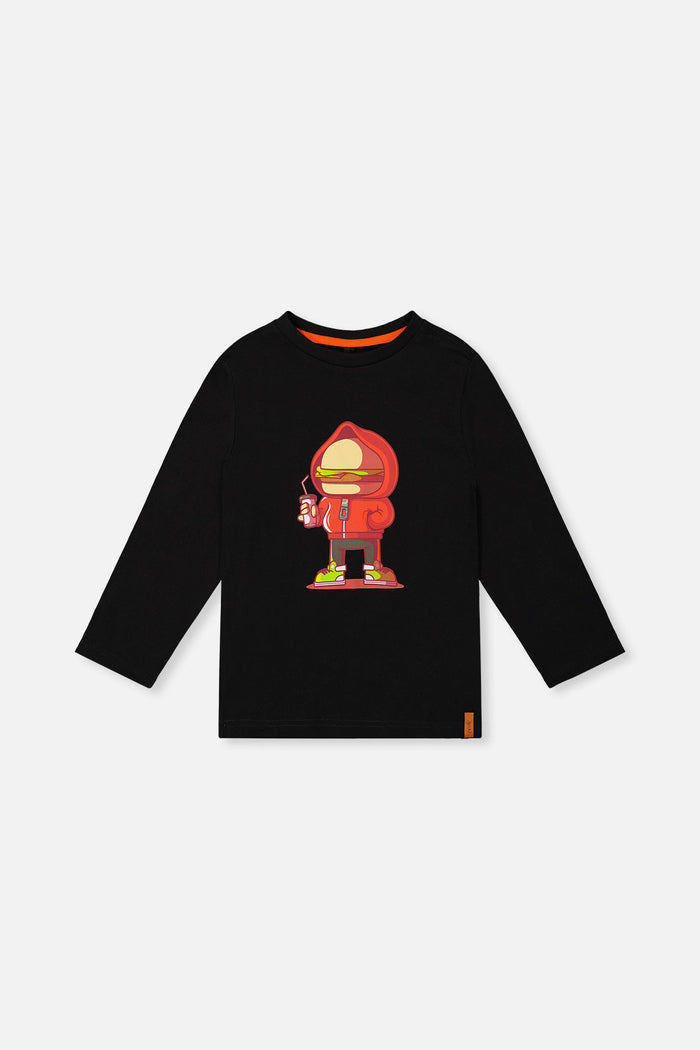 Long Sleeve Organic Cotton T-Shirt Black And Red-0