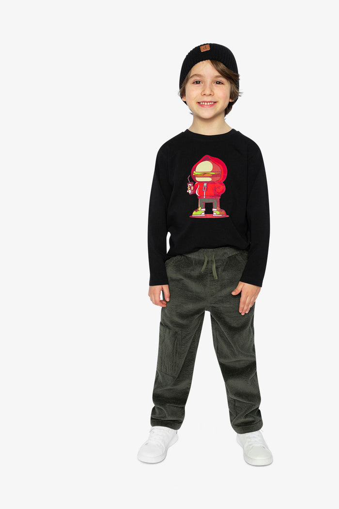 Long Sleeve Organic Cotton T-Shirt Black And Red-4
