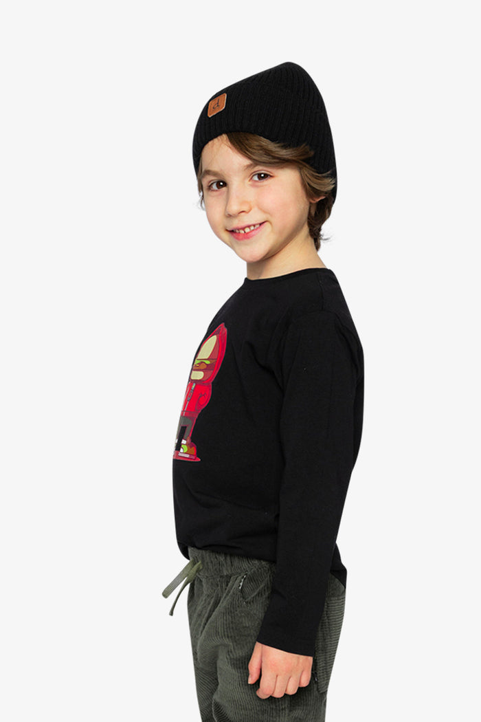 Long Sleeve Organic Cotton T-Shirt Black And Red-2