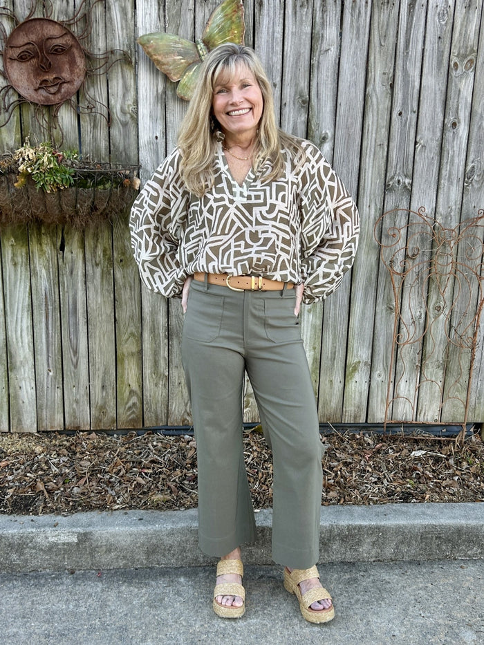 Long Sleeve Top w/ Abstract Pattern