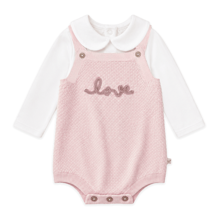 Love Embroidered Sweater Knit Baby Romper & Bodysuit Set made with Organic Cotton