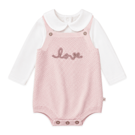 Love Embroidered Sweater Knit Baby Romper & Bodysuit Set made with Organic Cotton