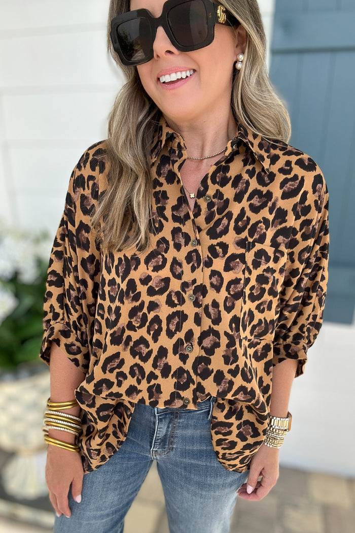 Love The Leopard Button Top - Camel - B Social Boutique