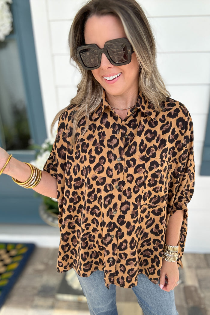 Love The Leopard Button Top - Camel - B Social Boutique
